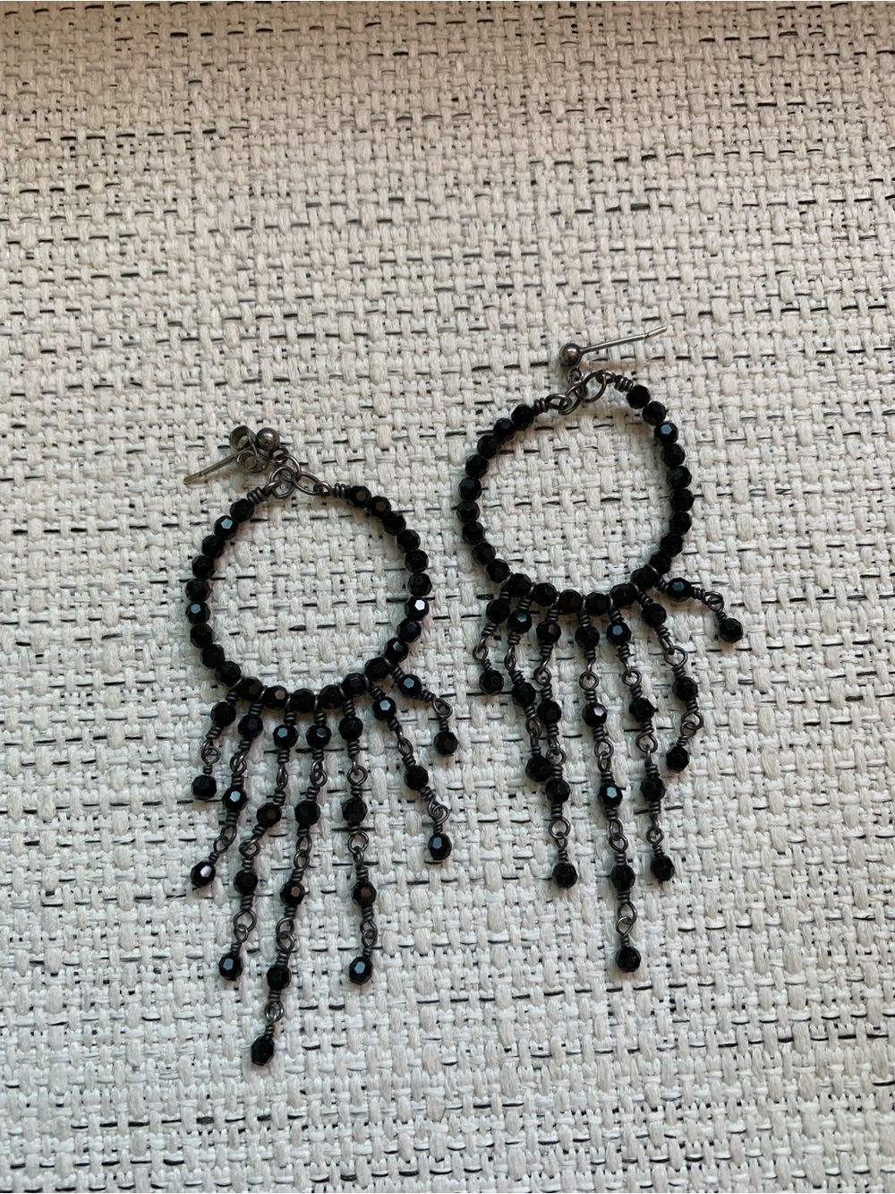Swarovski Crystal Black Beaded Hoop Fringe Earrings